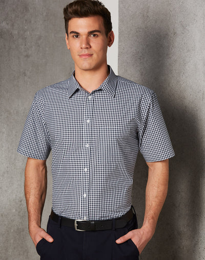 M7300S Men’s Gingham Check Short Sleeve Shirt