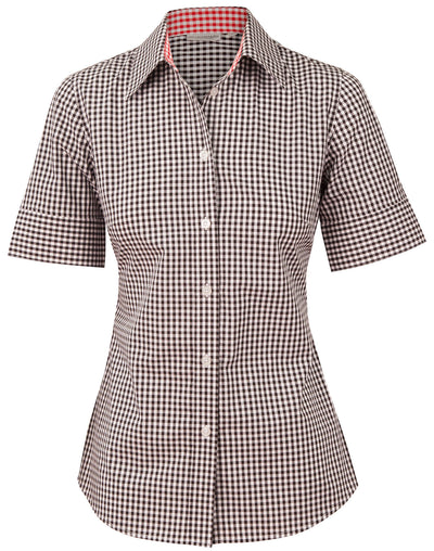 M8330S Ladies’ Gingham Check Short Sleeve Shirt