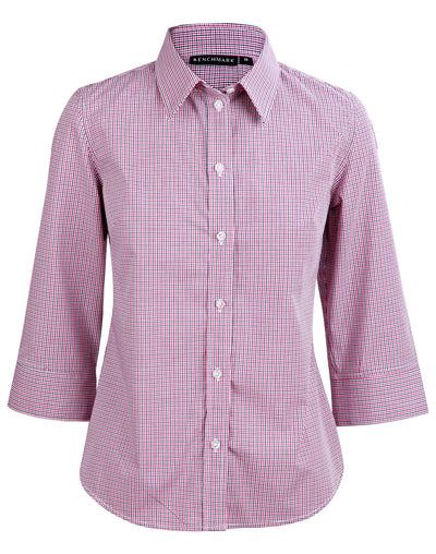 M8340Q Ladies’ two tone Mini Gingham 3/4 Sleeve Shirt